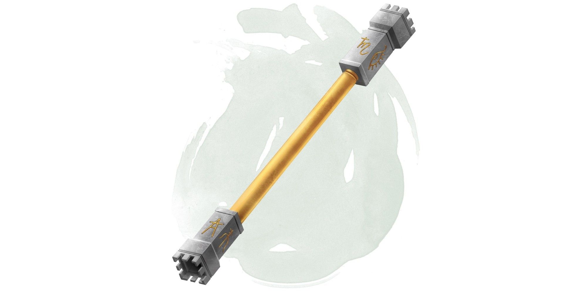 D&D Rod of Absorption, a long yellow cylinder with silver rectangles at the ends.