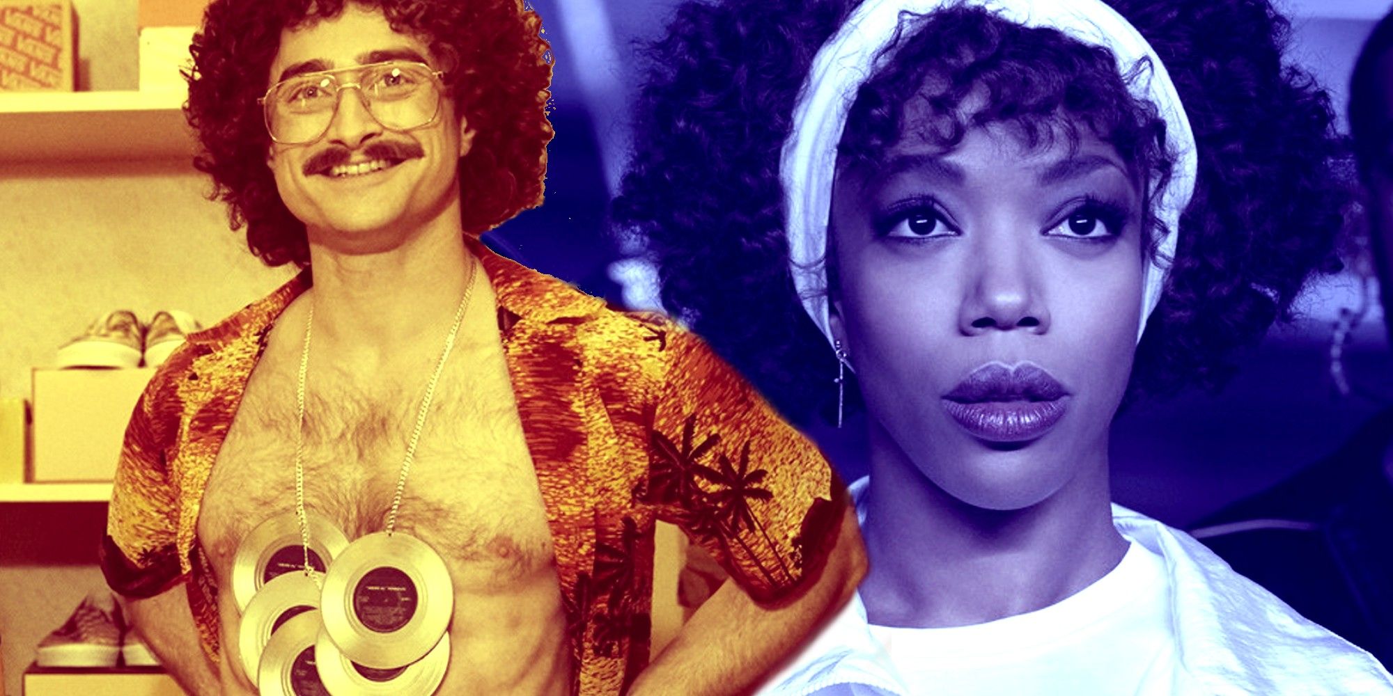 Daniel Radcliffe as Weird-Al in Weird: The Al Yankovic Story and Naomi Ackie as Whitney Houston in Whitney Houston: I Wanna Dance With Somebody