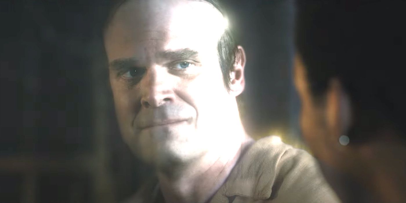 David Harbour In We Have A Ghost as a transparent spirit making a sad face