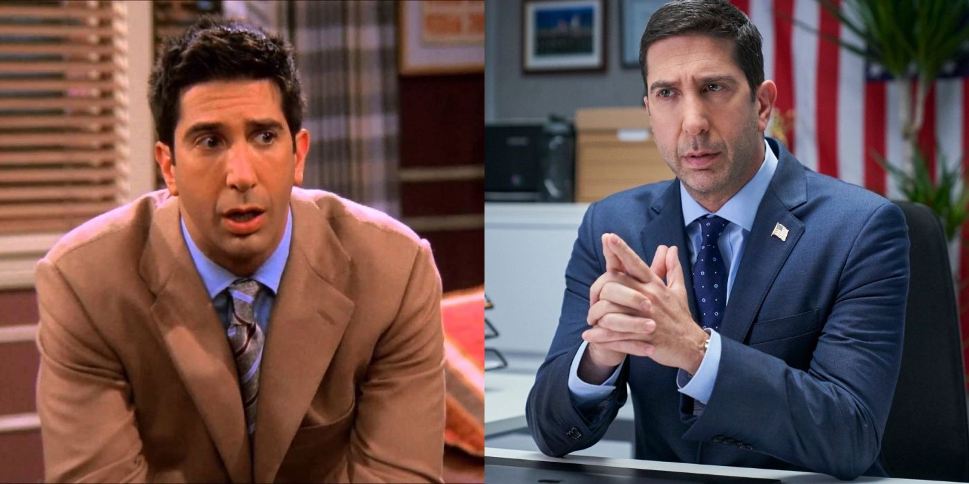 Split image of David Schwimmer as Ross on Friends and Jerry on Intelligence