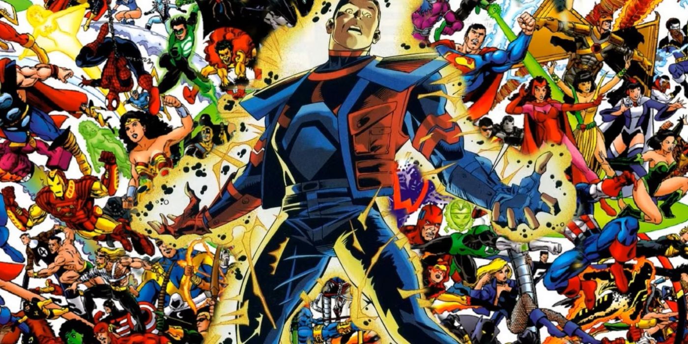 Arte em quadrinhos da DC/Marvel: All Access apresentando o herói titular que fundiu os dois universos.