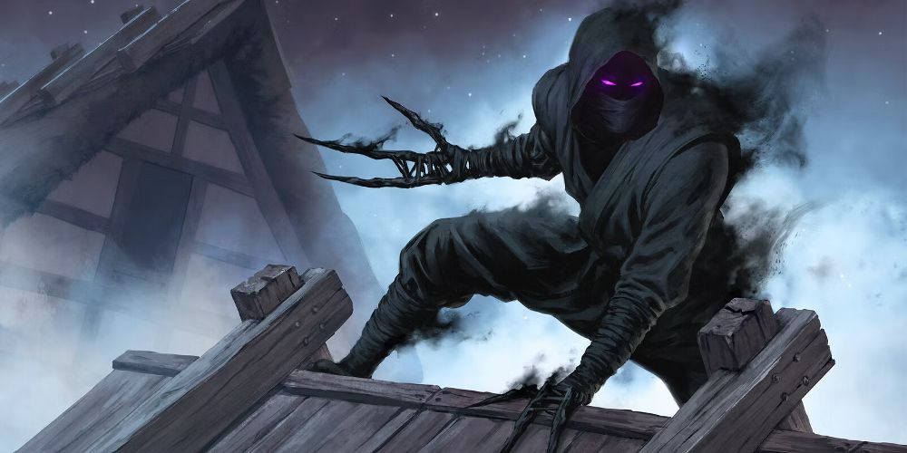 A rogue phantom kneels on a rooftop in Dungeons and Dragons