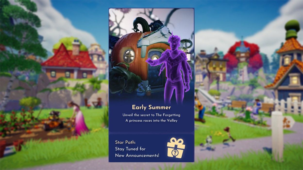 Disney Dreamlight Valley Early Summer segment with an evil player in front of a pumpkin house.