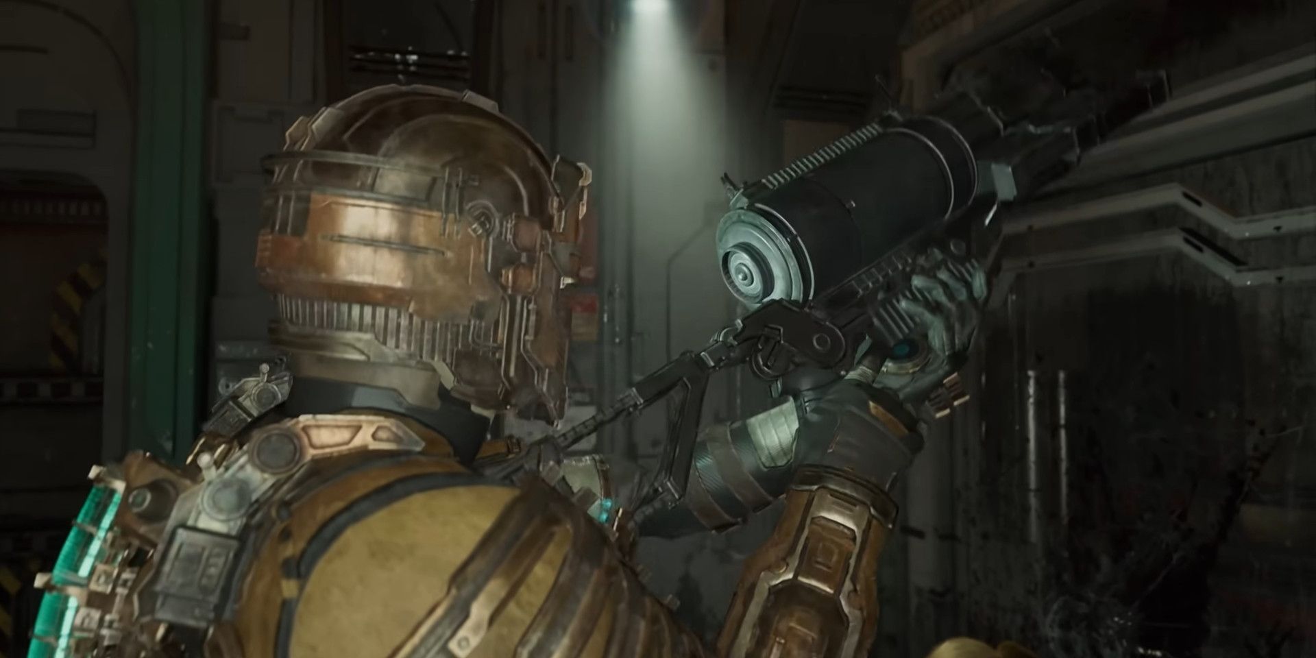 Isaac Clarke from Dead Space holding up the Pulse Rifle