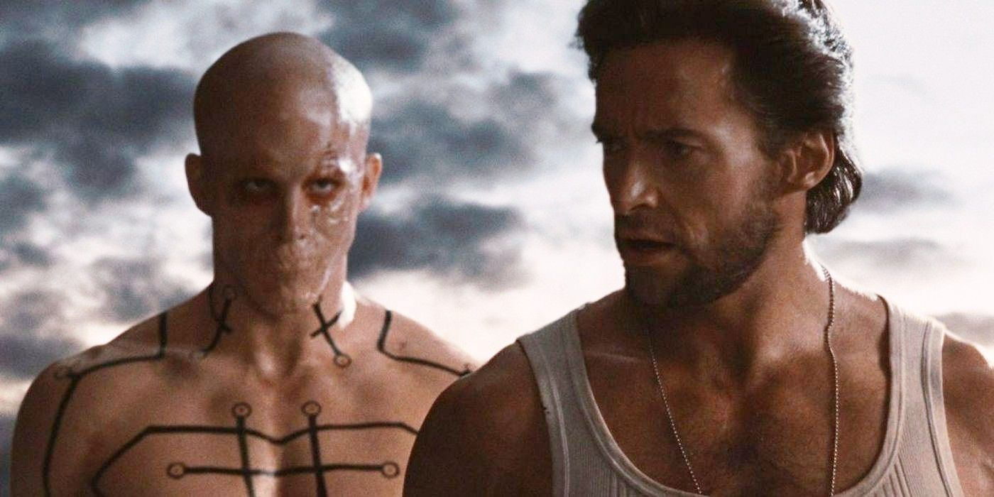 Ryan Reynolds' Deadpool standing behind Hugh Jackman's Wolverine in X-Men Origins: Wolverine