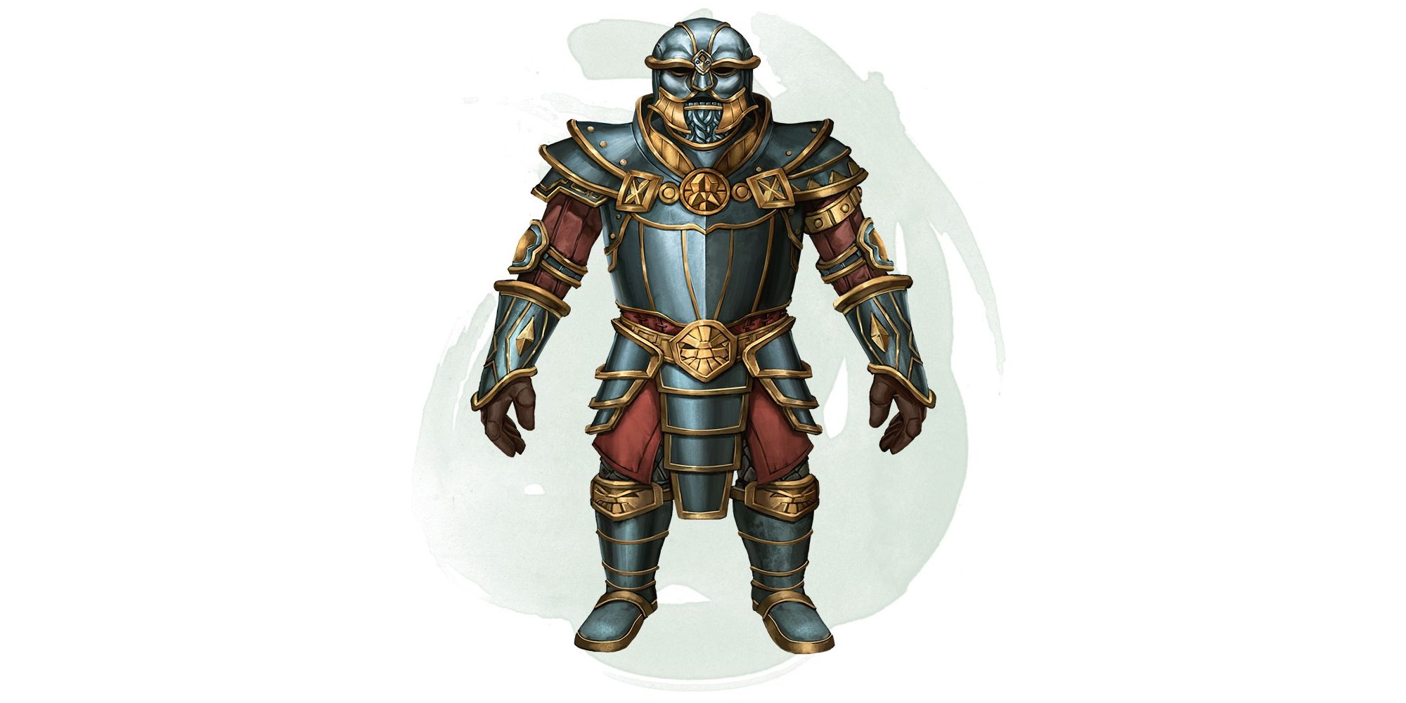 Armor Kebal dari DnD, dengan pelat kebiruan dan emas.