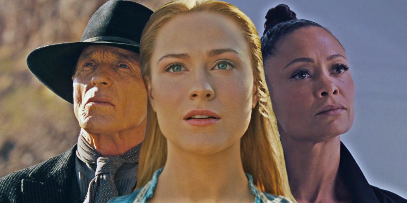 Dolores (Evan Rachel Wood), Maeve (Thandiwe Newton), William (Ed Harris) from Westworld season 4.