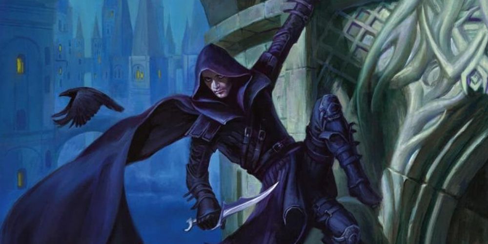 A rogue thief scales a castle wall in Dungeons and Dragons