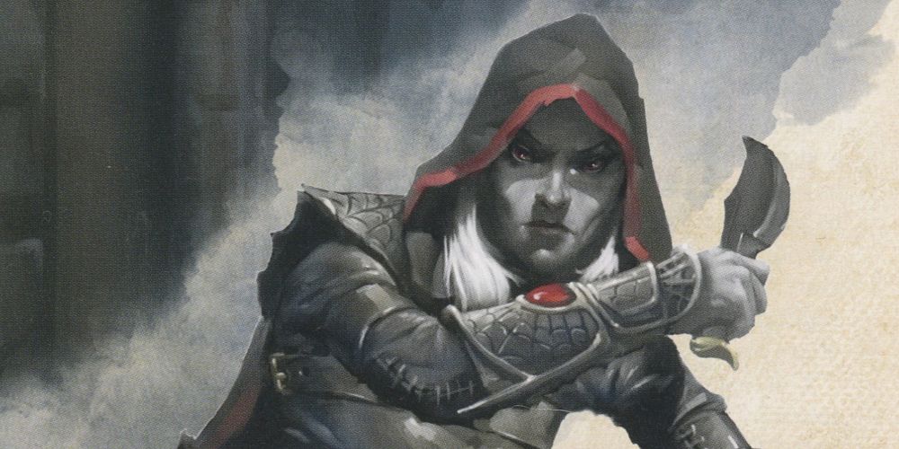 A rogue assassin holds a knife in Dungeons and Dragons