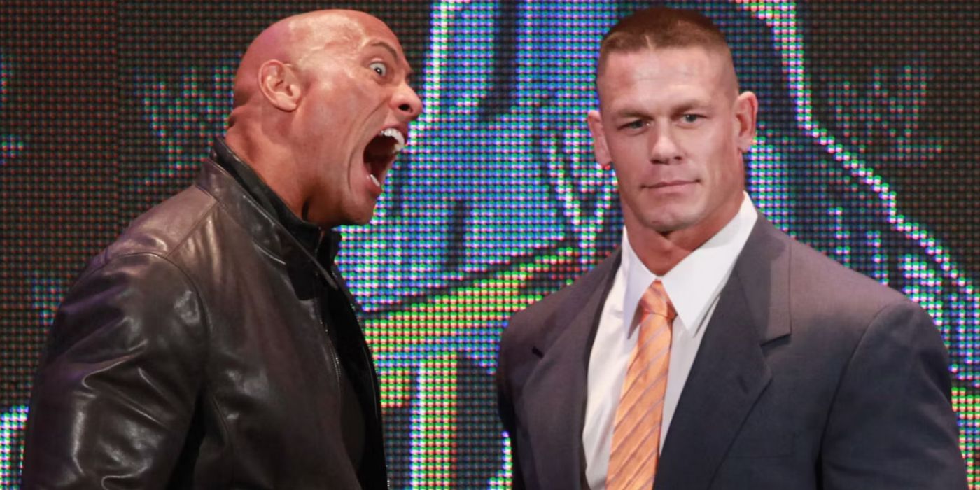 Dwayne Johnson and John Cena at WrestleMania
