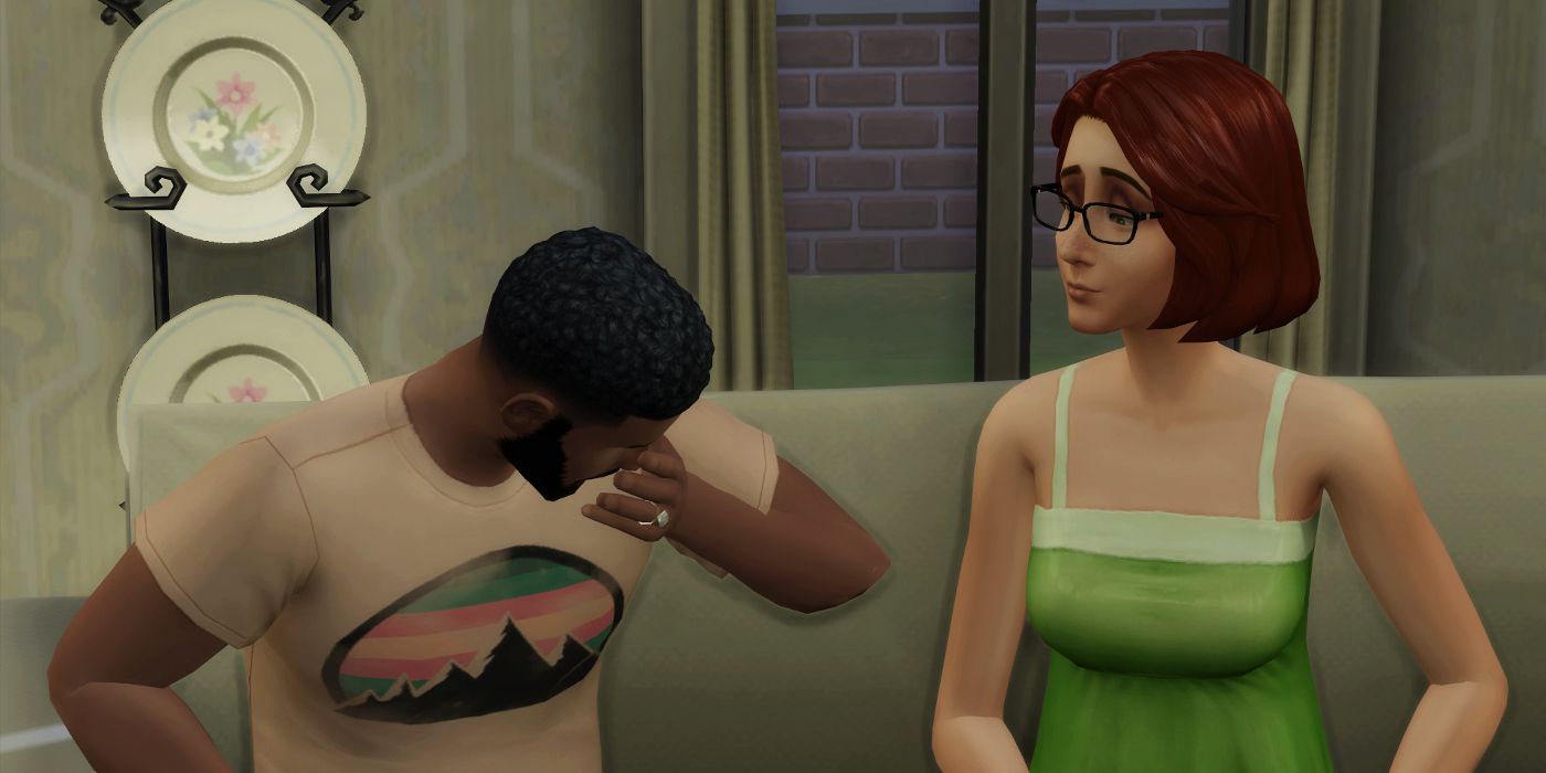 Bob parece chateado enquanto Eliza o julga em The Sims 4.