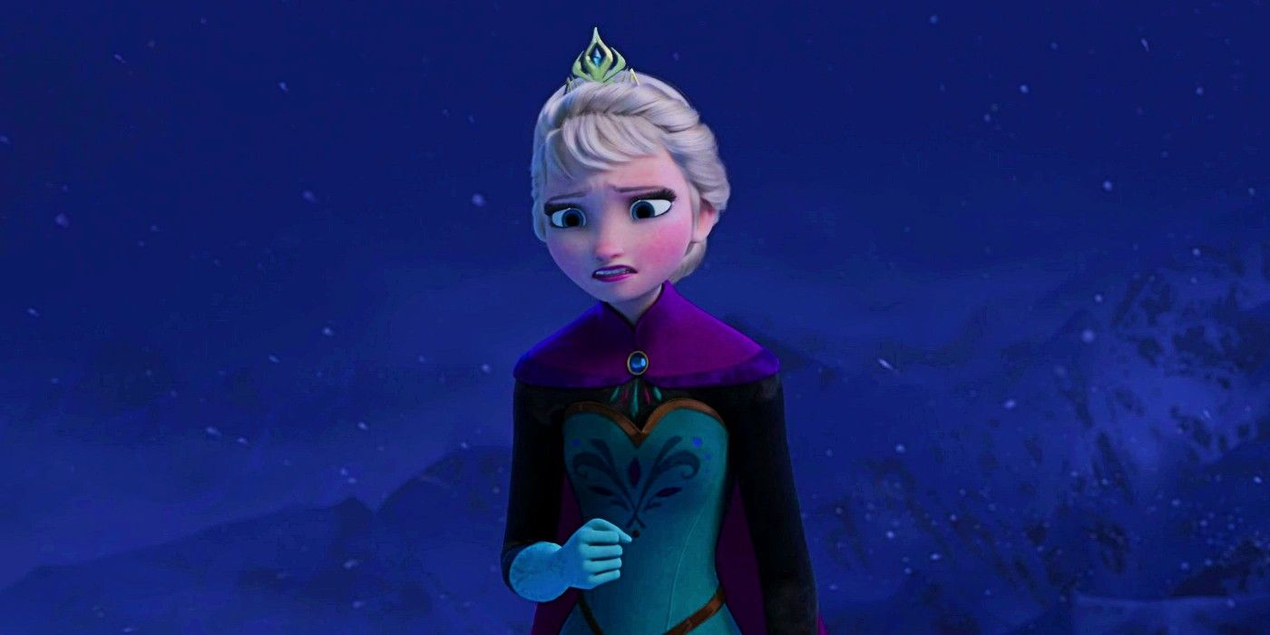 Elsa parece apreensiva em Frozen durante Let It Go