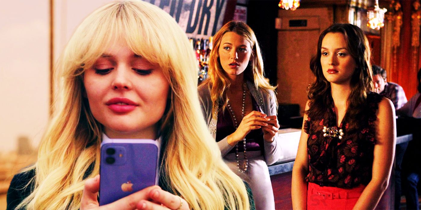 Emily Alyn Lind as Audrey in the Gossip Girl reboot season 2 andLeighton Meester as Blair and Blake Lively as Serena in Gossip Girl 