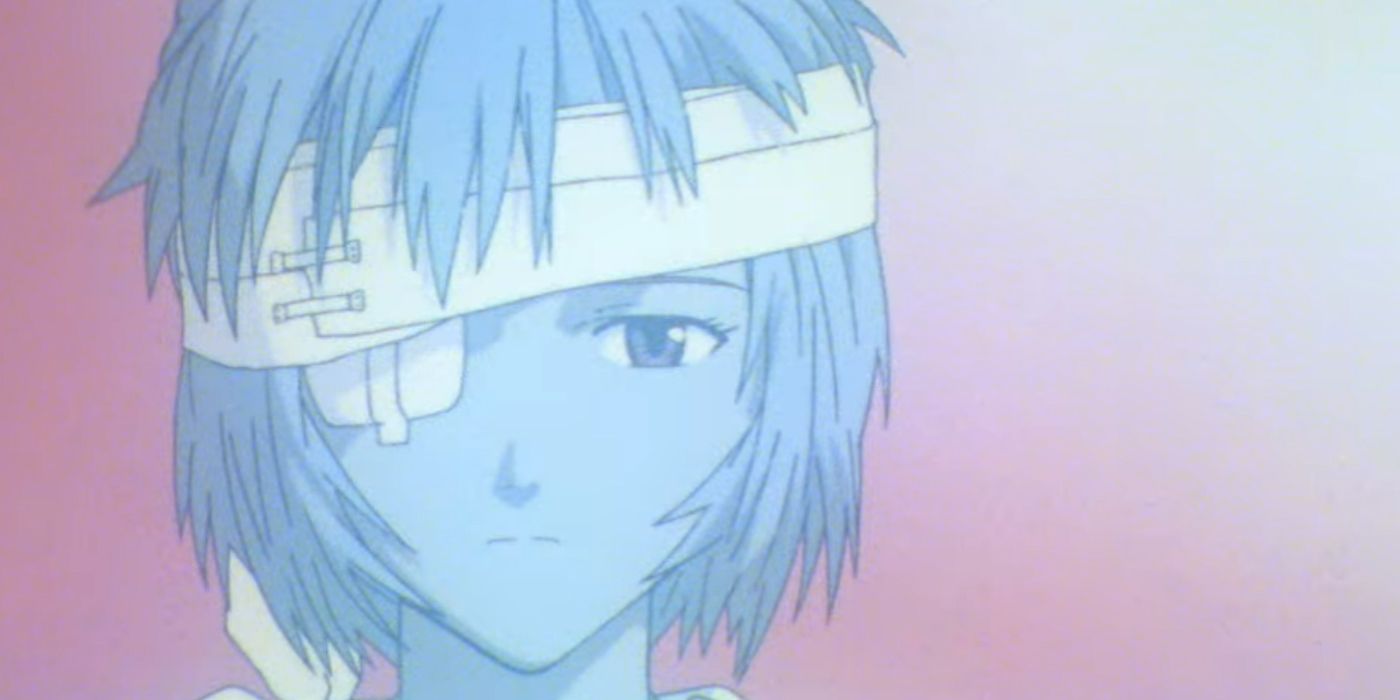 Evangelion screencap depicting rei covered in bandages