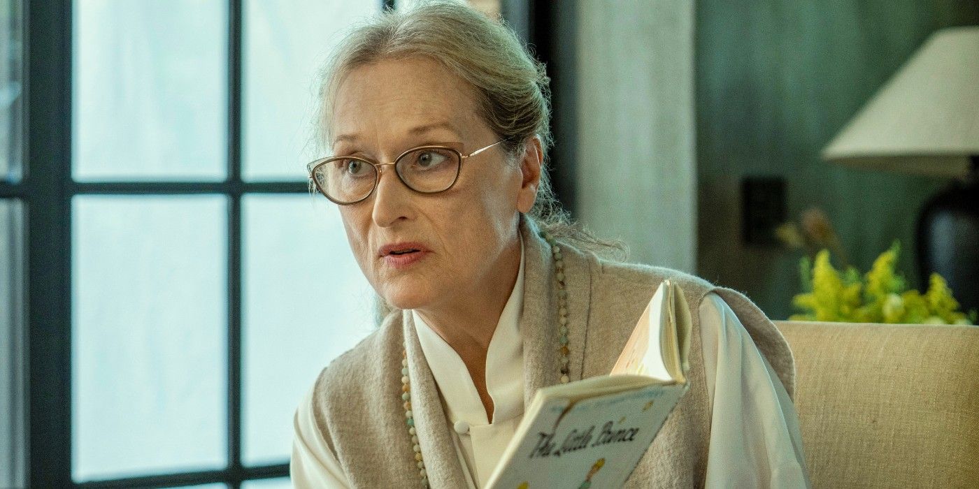Meryl Streep looking up as she opens a book in Extrapolations