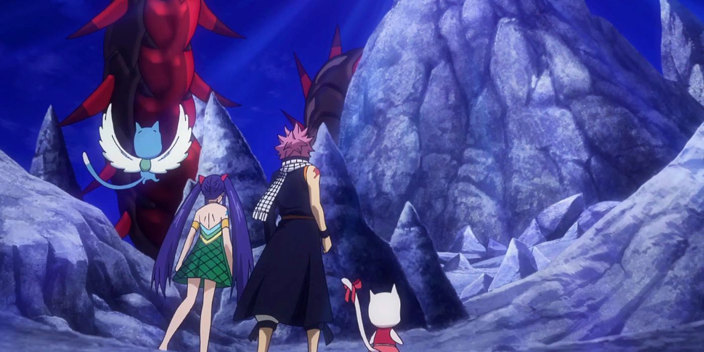 The members of Fairy Tail face a giant monster.