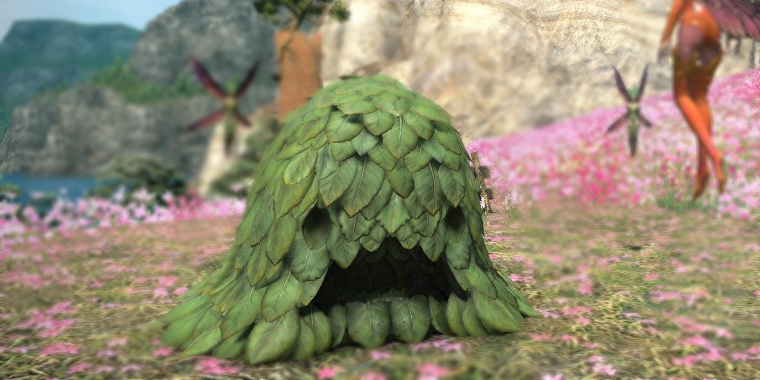 FFXIV's Anden III mount looks sad in Il Mheg while Fae fly around it.