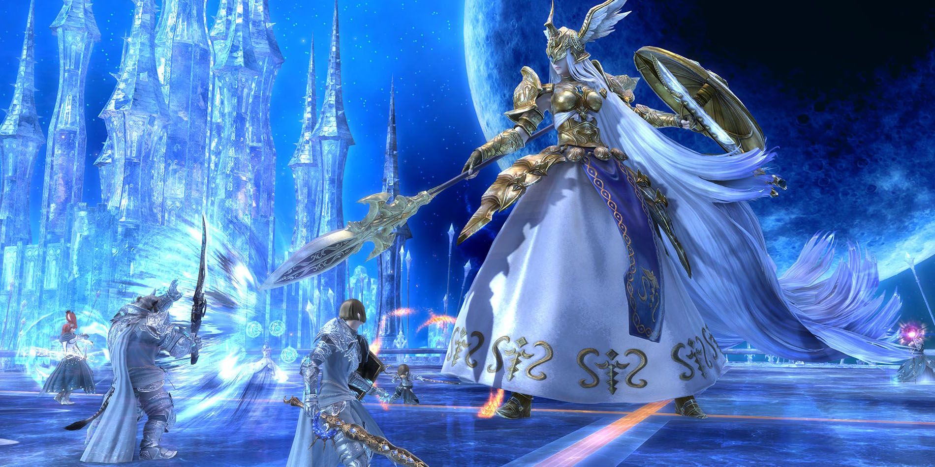 Players Fighting Halone in a Final Fantasy XIV raid