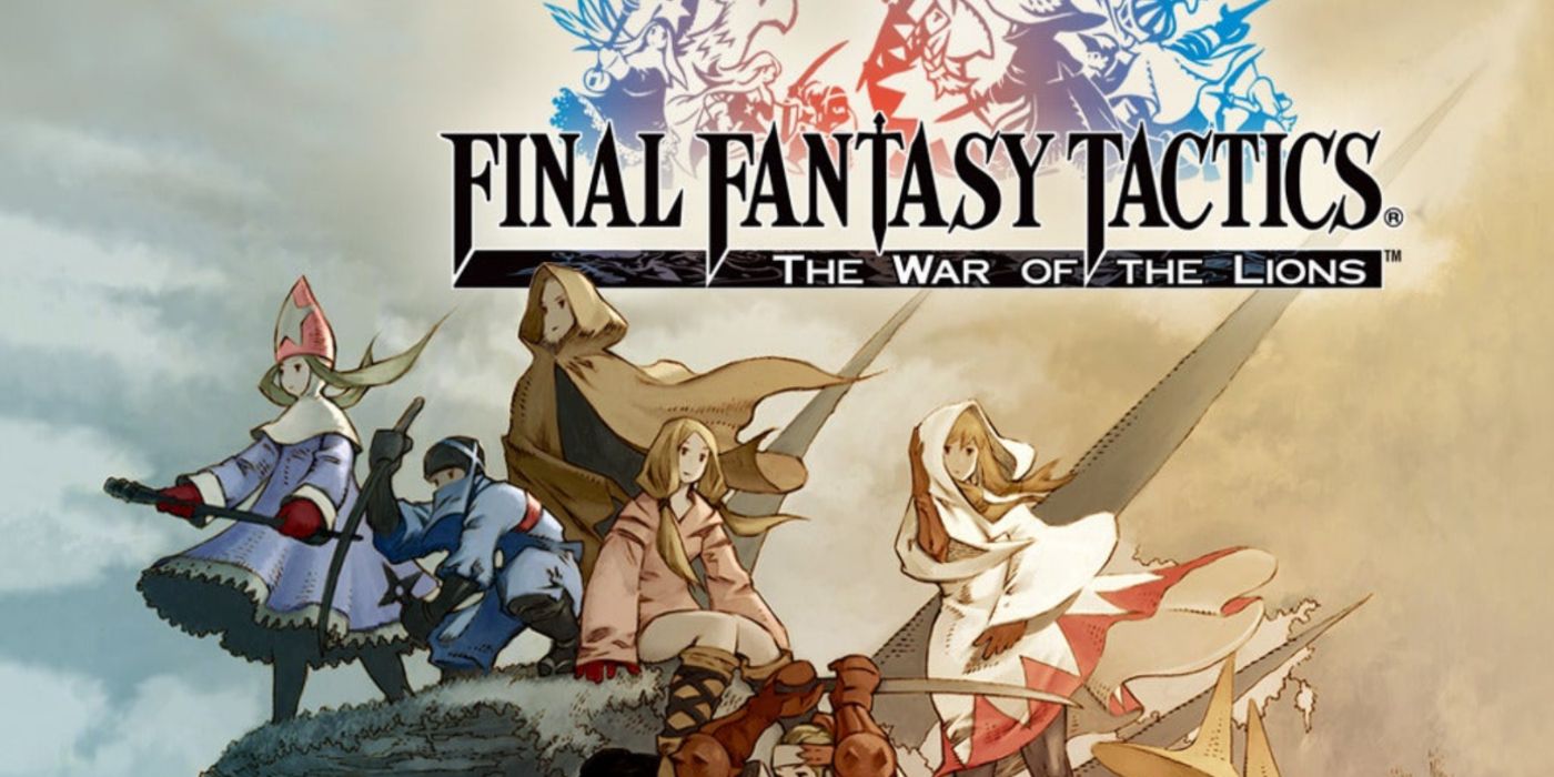 Arte principal de Final Fantasy Tactics: The War of the Lions com parte do elenco principal.