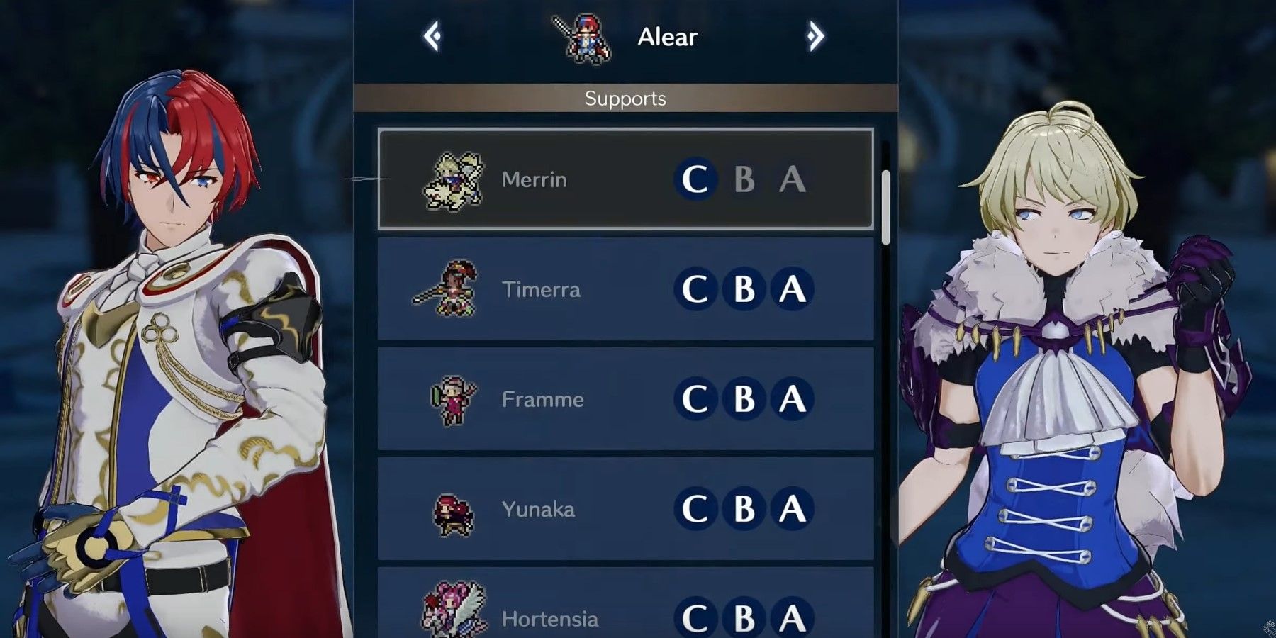 Fire Emblem Support advacnement between Alear and Merrin