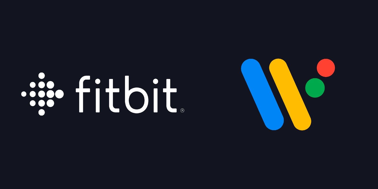A photo showing the logos for Fitbit and Wear OS on a black background