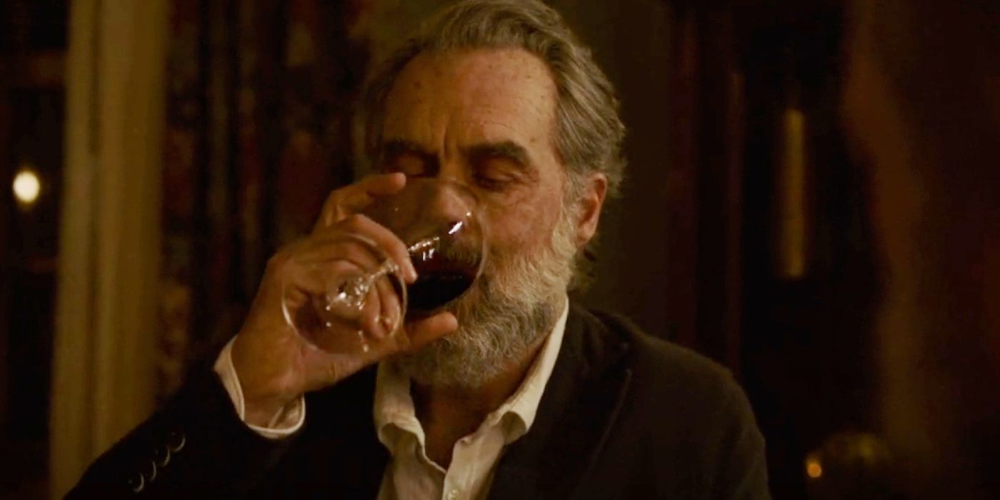 Frank drinking his pills mixed with wine in Last of Us episode 3