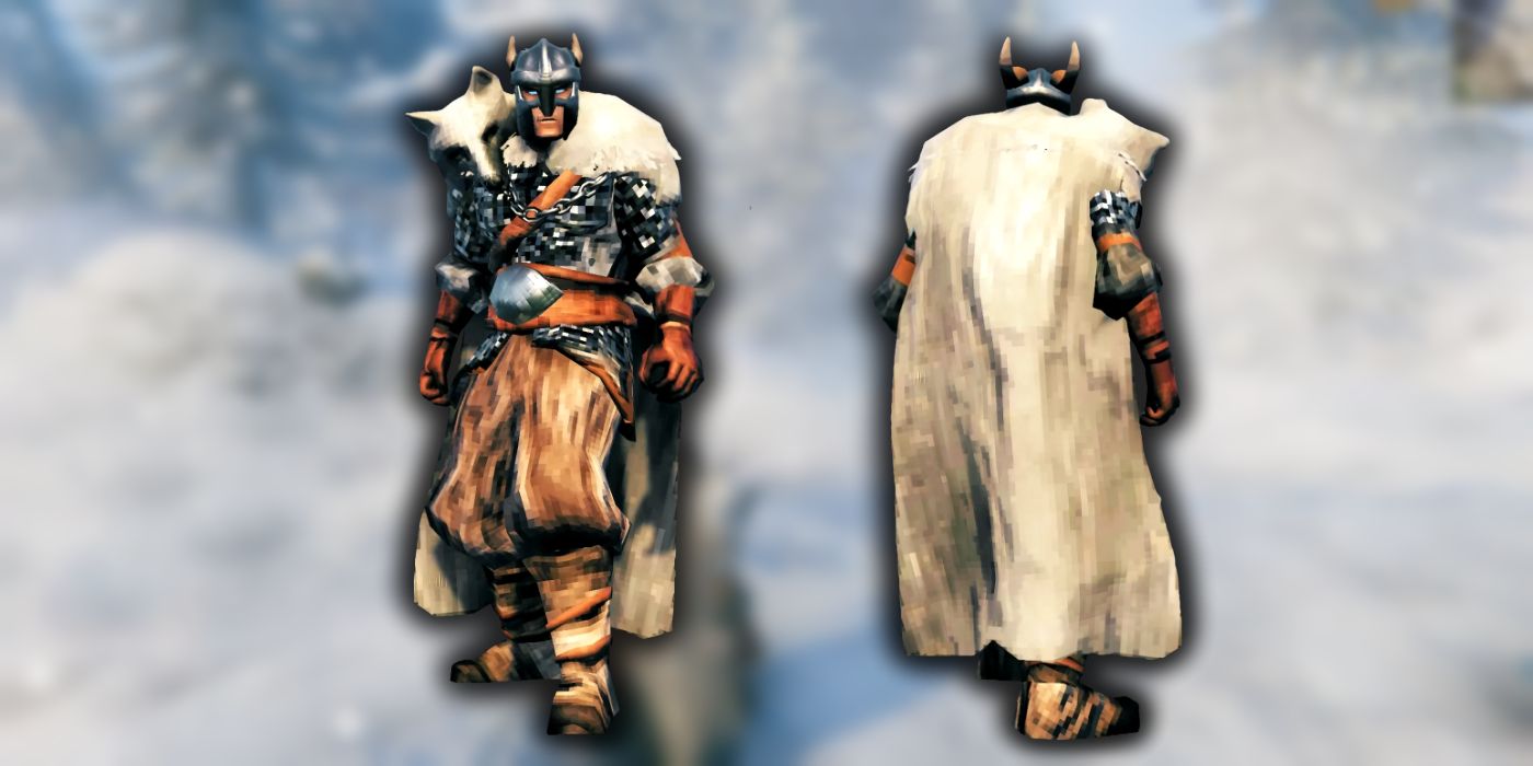 Front and Back View of Wolf Armor With Player Character Sourced from Valheim Wiki