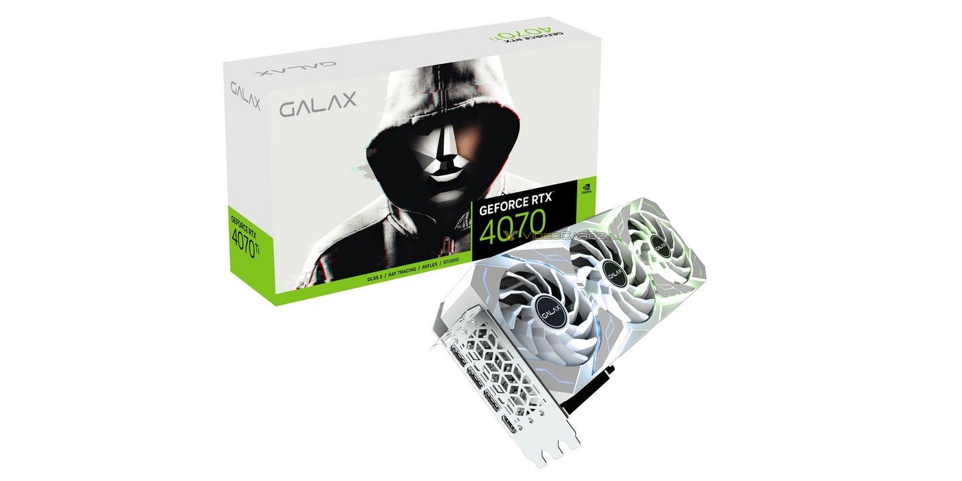 Galax NVIDIA RTX 4070 or 4070 Ti graphics card in front of its retail box