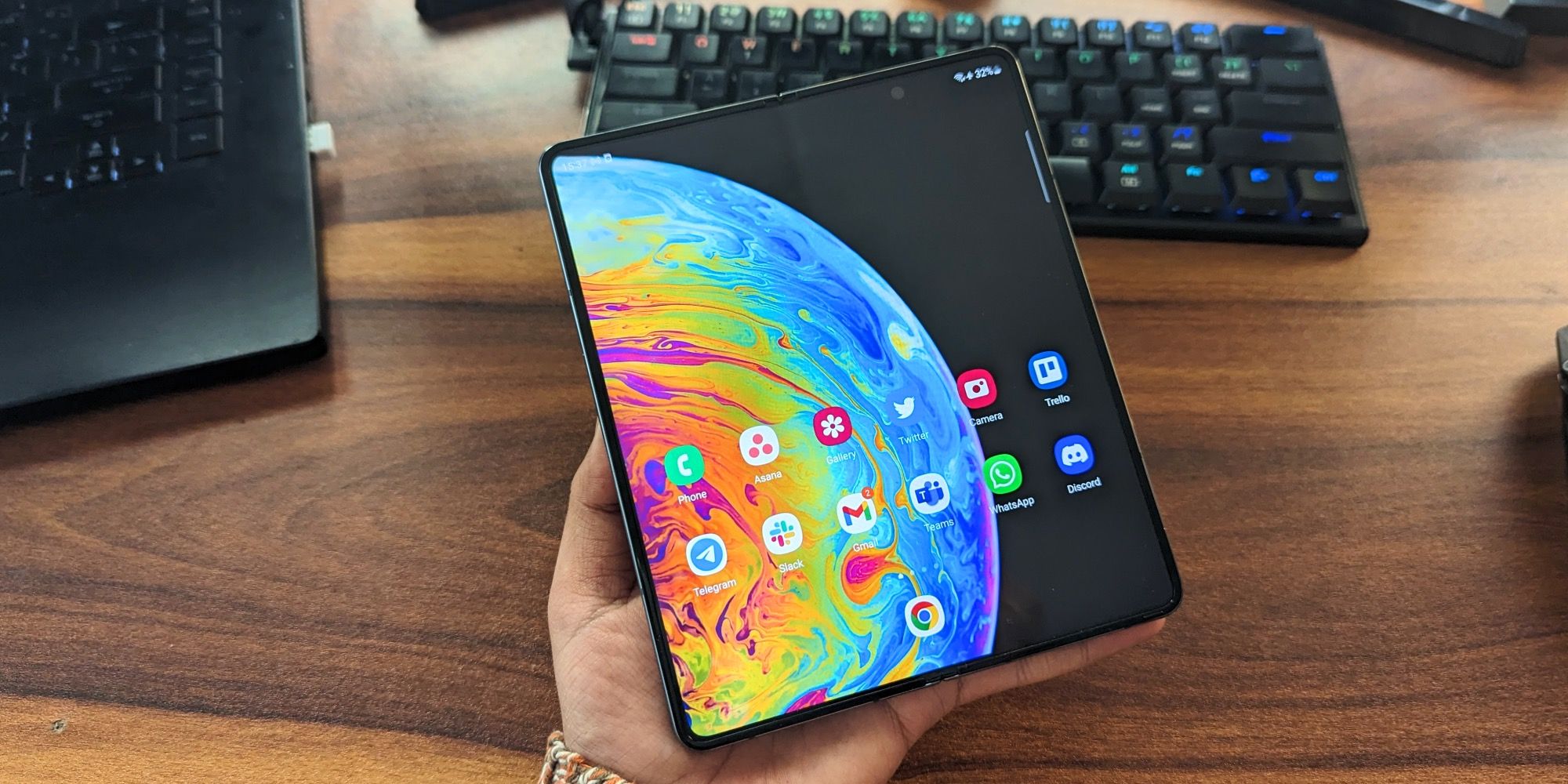 Samsung Galaxy Z Fold 4 in the hands of a user.