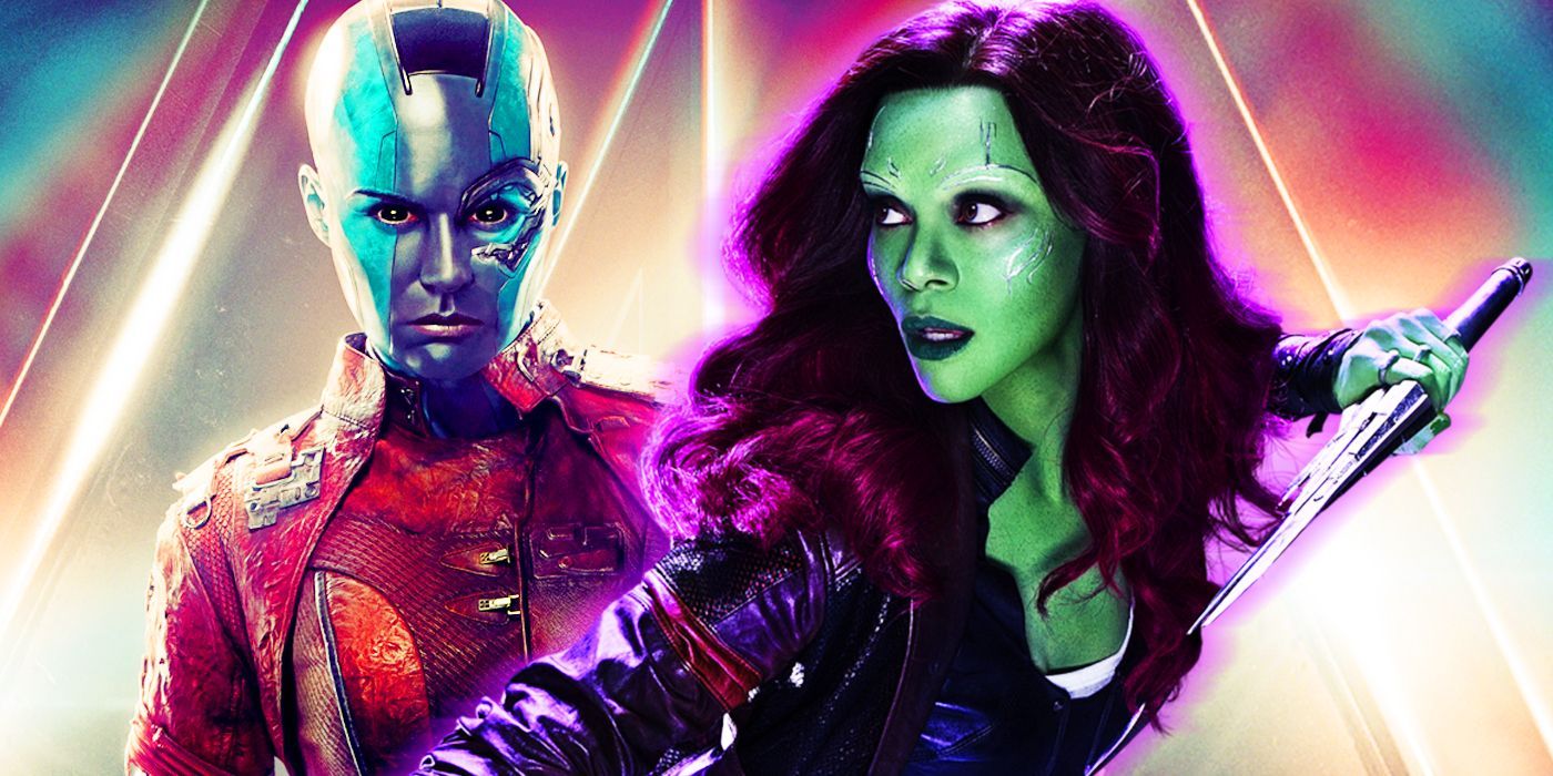 A split image of Gamora and Nebula from Guardians of the Galaxy