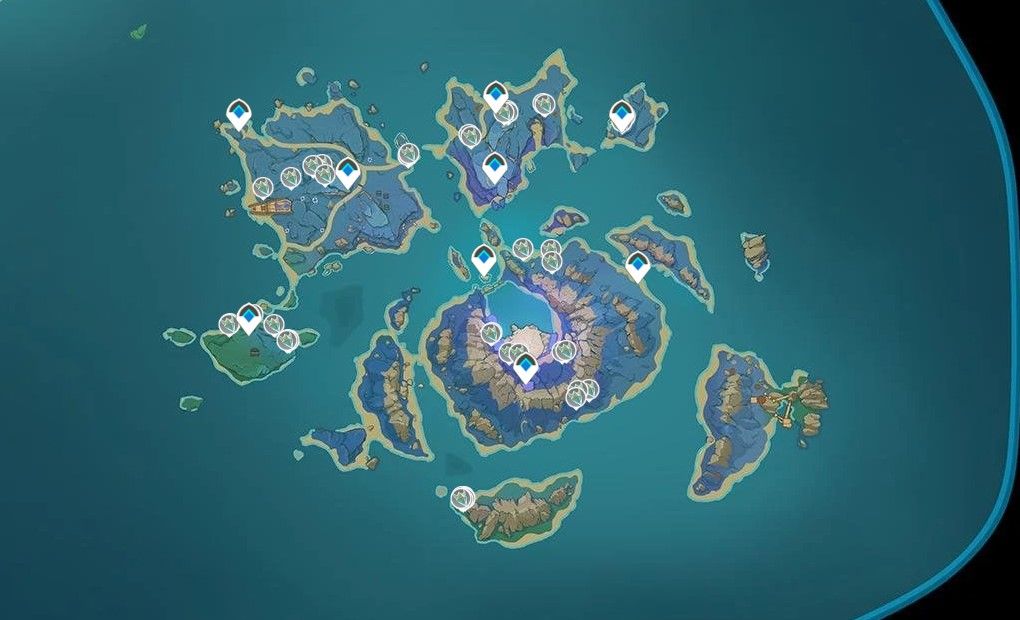 Ubicaciones de Crystal Core Genshin Impact en la isla Seirai Inazuma.