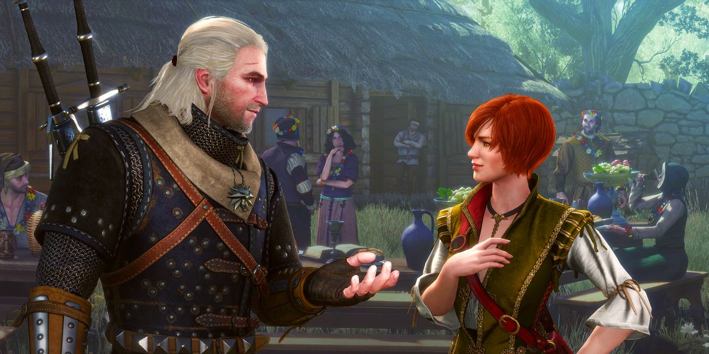 Geralt speaking to Shani in Witcher 3.