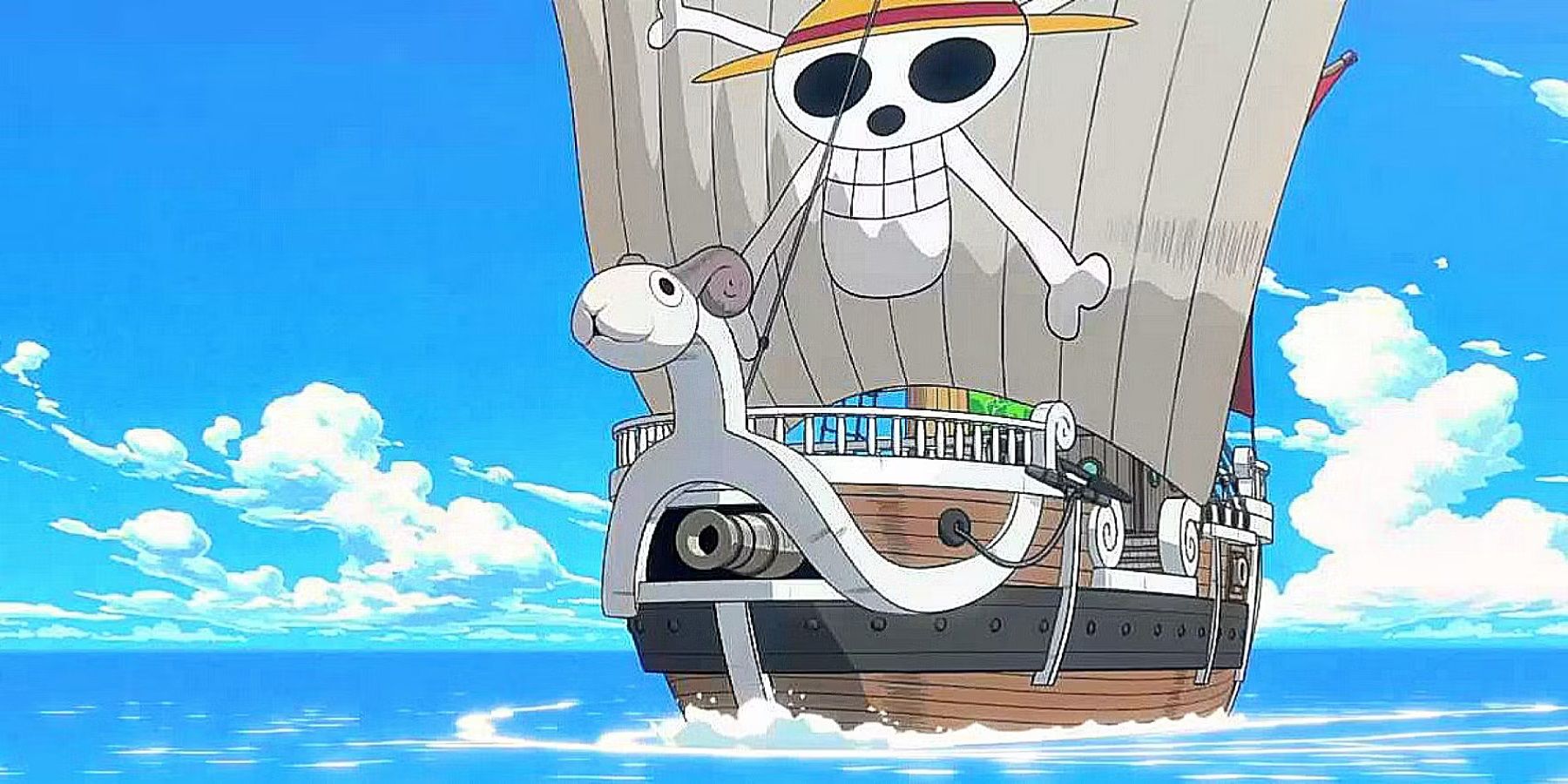 The Going Merry sailing through the ocean in One Piece