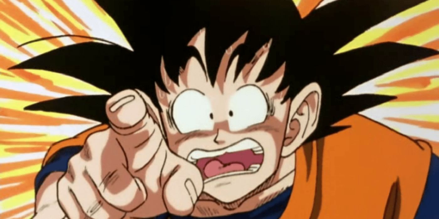 Goku de Dragon Ball gritando de medo.
