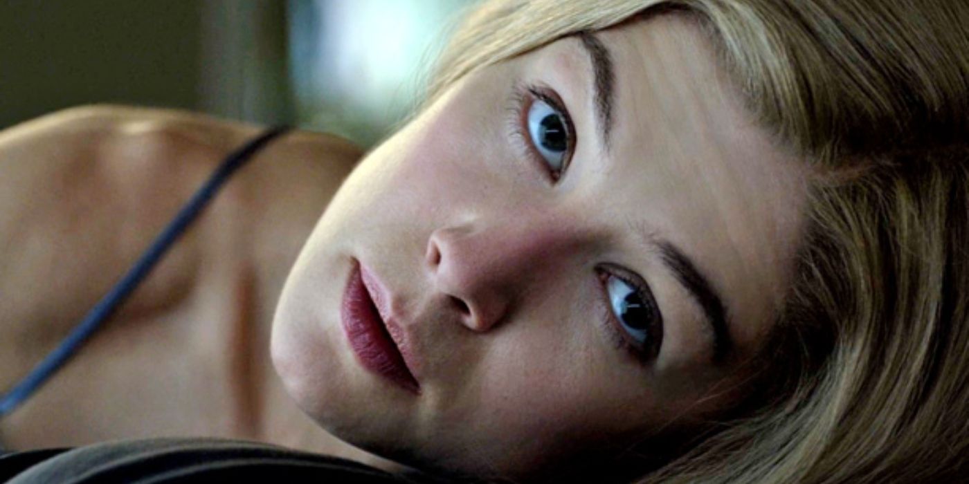 A view of Amy's (Rosamund Pike) face as she lies down in Gone Girl