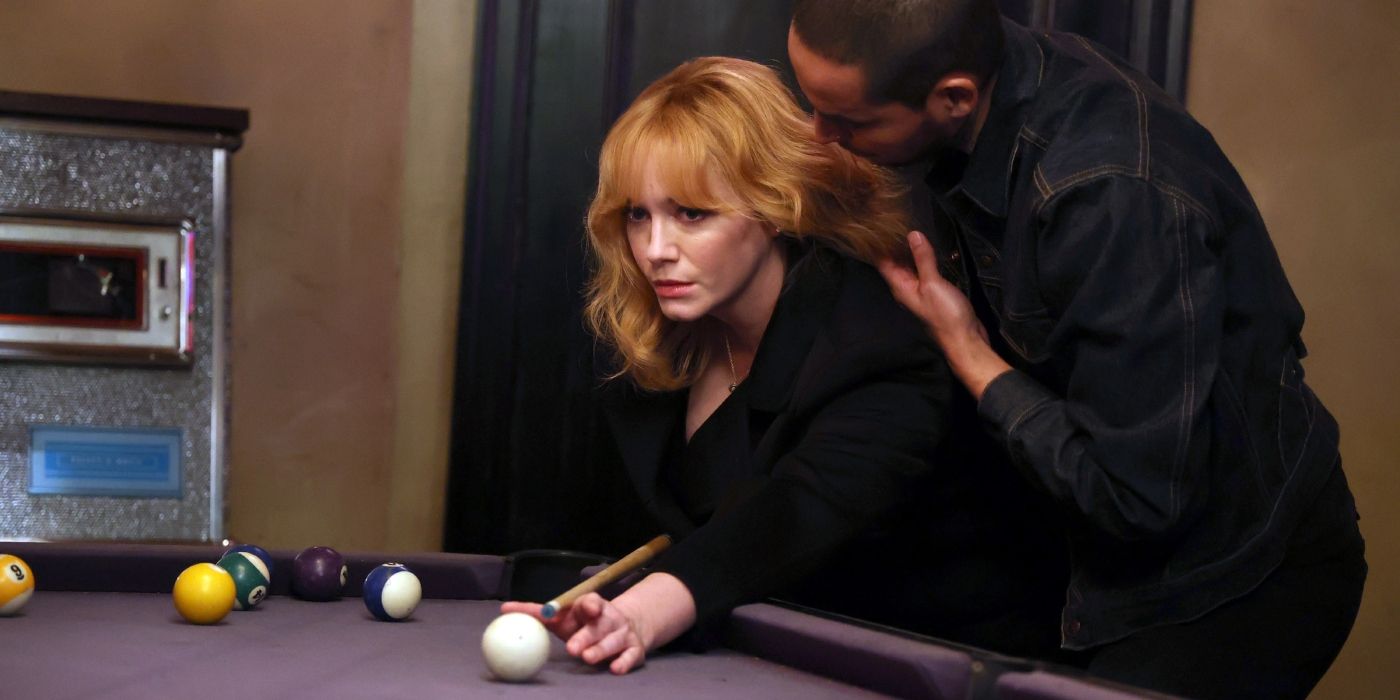 Beth playing pool with Rio standing behind her in Good Girls