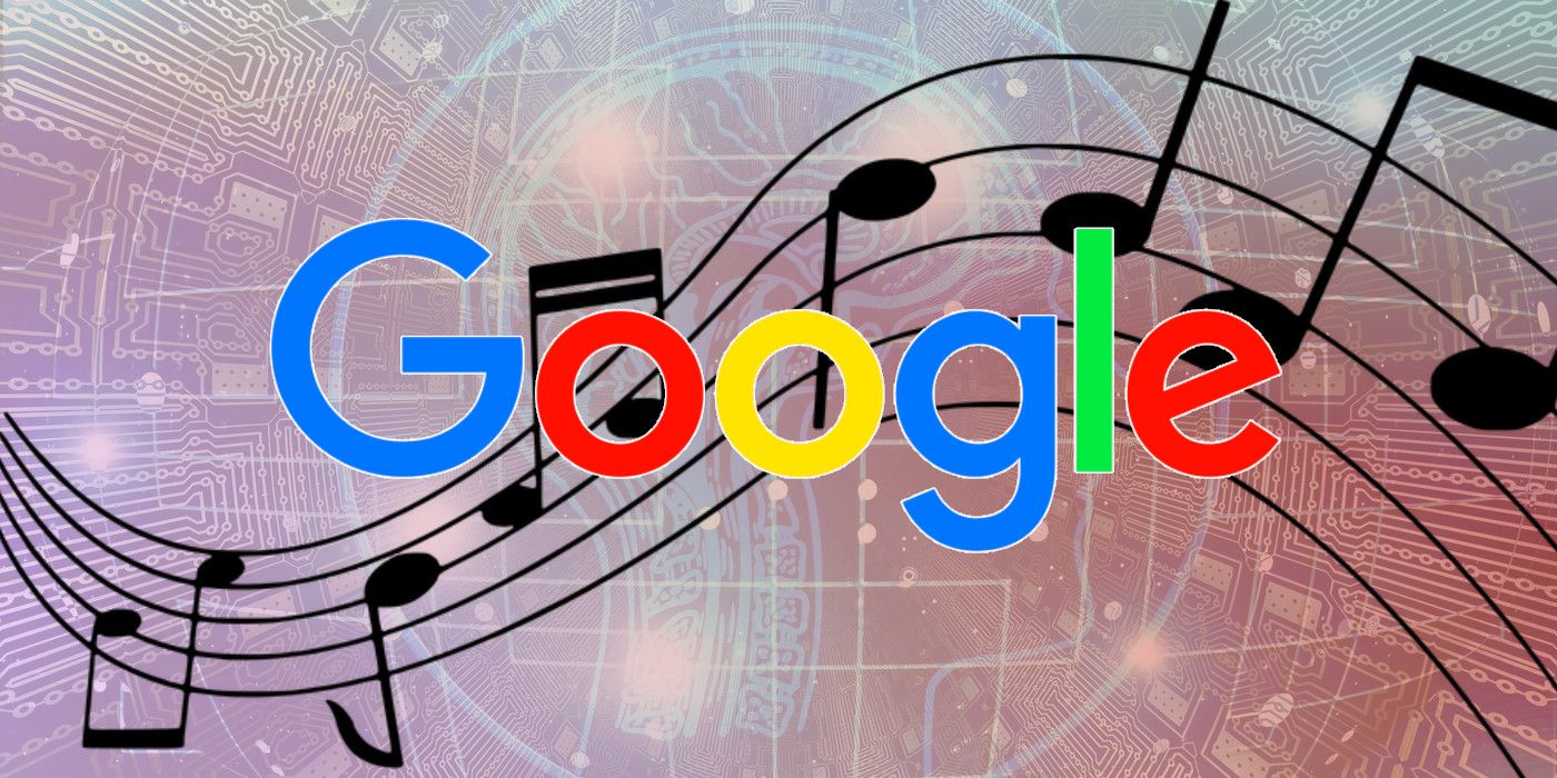 Google logo and music notes superimposed on translucent image depicting the human brain