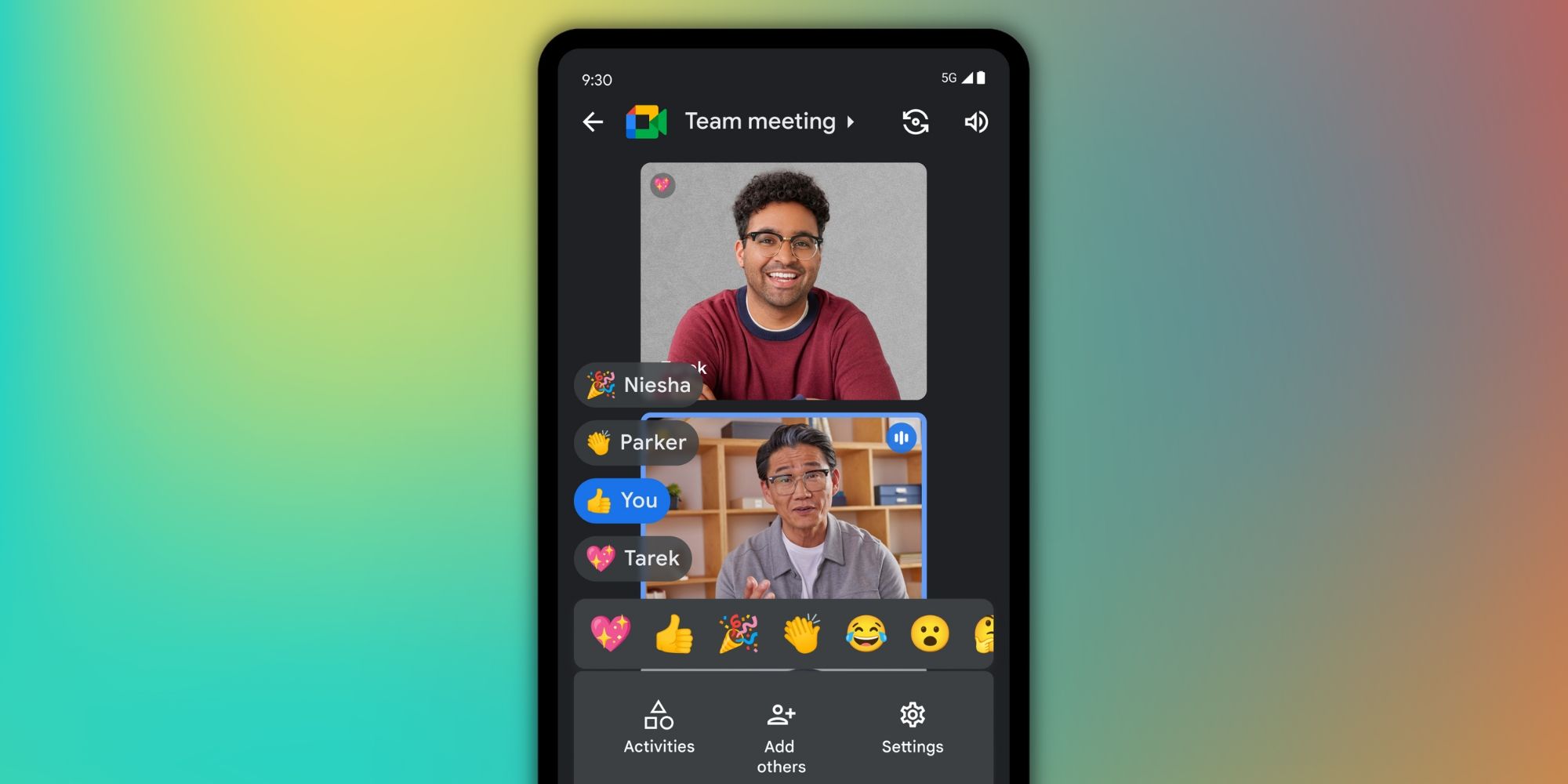 Google Meet emoji reactions on a mobile screen