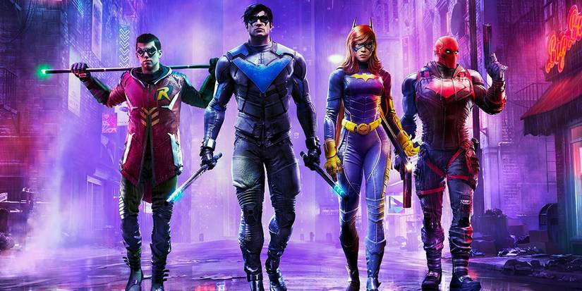 Cover art for Gotham Knights, showing Robin, Nightwing, Batgirl and Red Hood