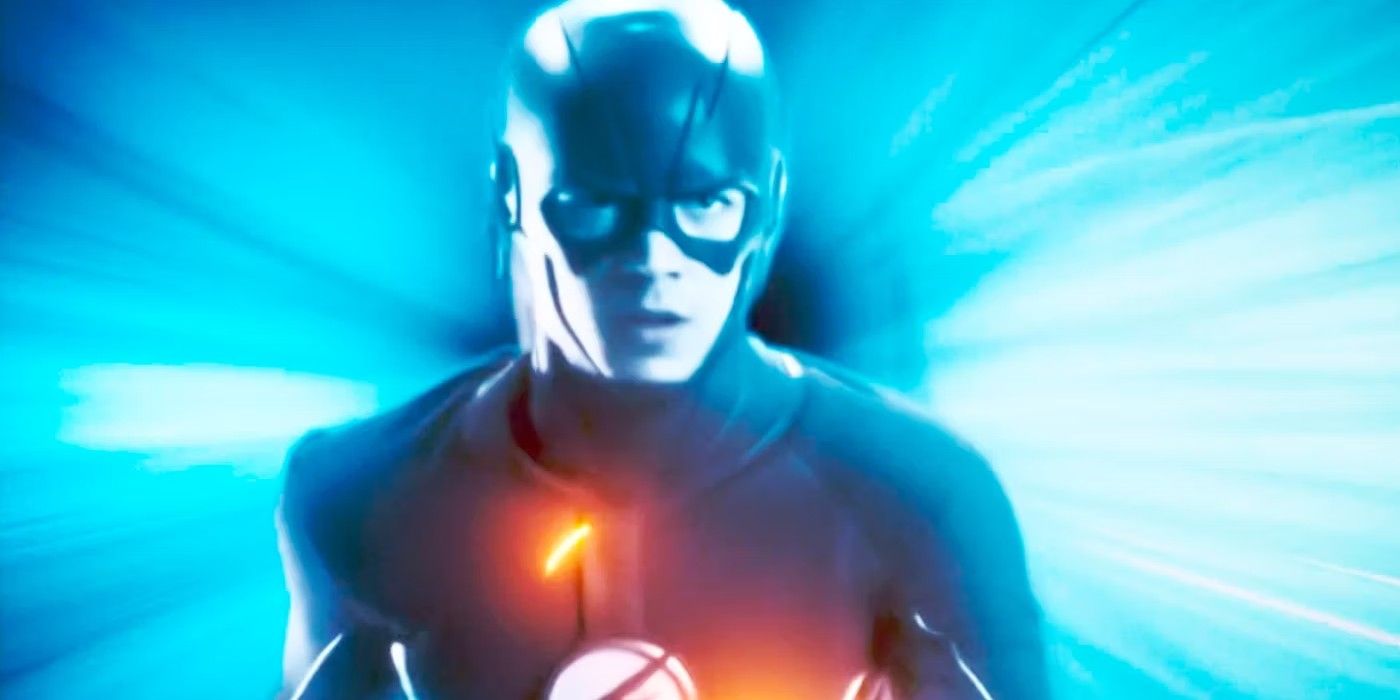Grant Gustin as Barry Allen, who runs very fast against a blue background in The Flash