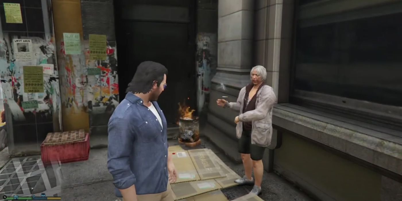 Michael yelling at a woman on the street in GTA V