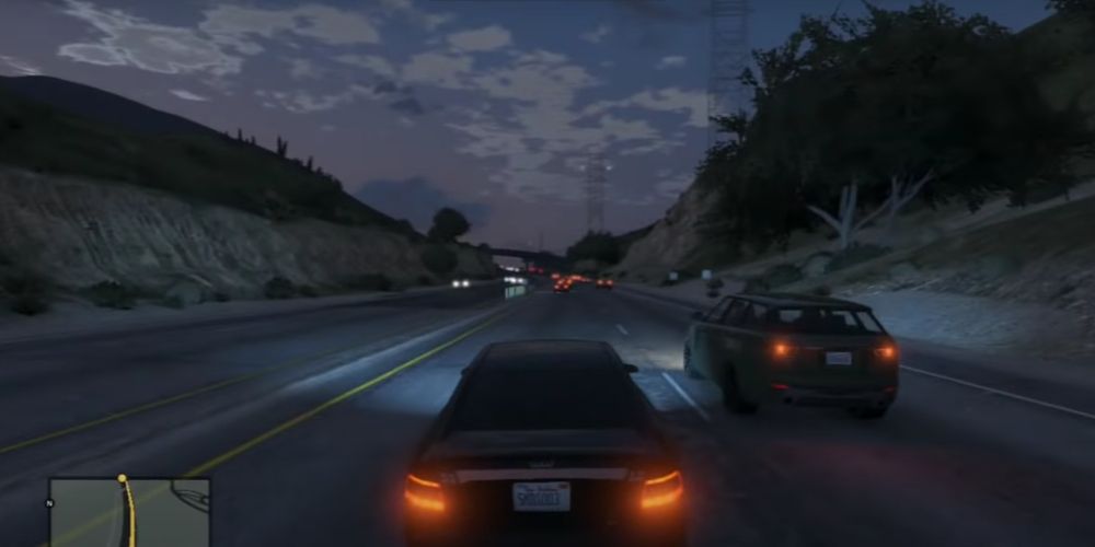 Franklin and Mikey drive together at night in GTA V