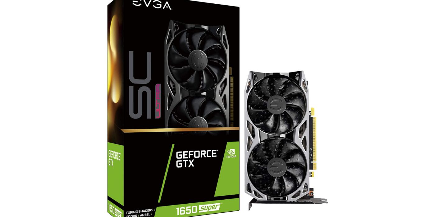 Promo image of EVGA's Nvidia GeForce GTX 1650 Super graphics card.
