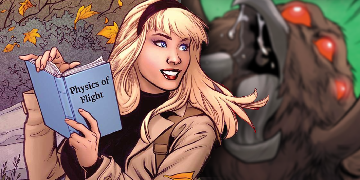 Gwen Stacy in front of Spider Clone