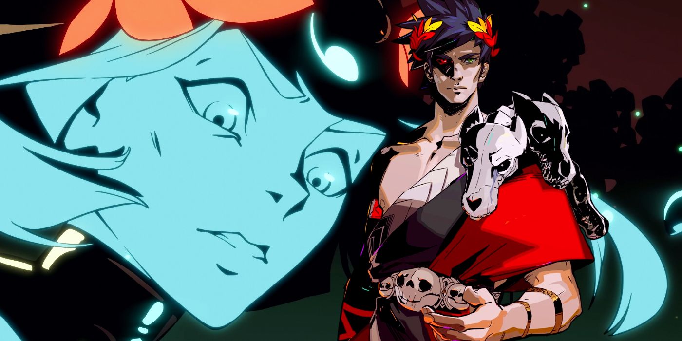 A close-up of Melinoë's face bathed in blue light from the Hades 2 reveal trailer, next to Zagreus, her brother, from the first game.