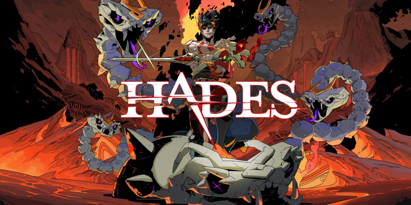 Seni promo Hades yang menampilkan Zagreus dan Hydra di latar belakang.