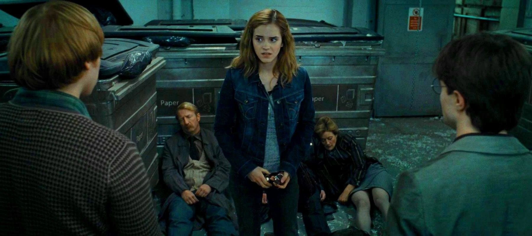 Harry, Hermione e Ron prestes a usar a Poção Polissuco em As Relíquias da Morte Parte 1