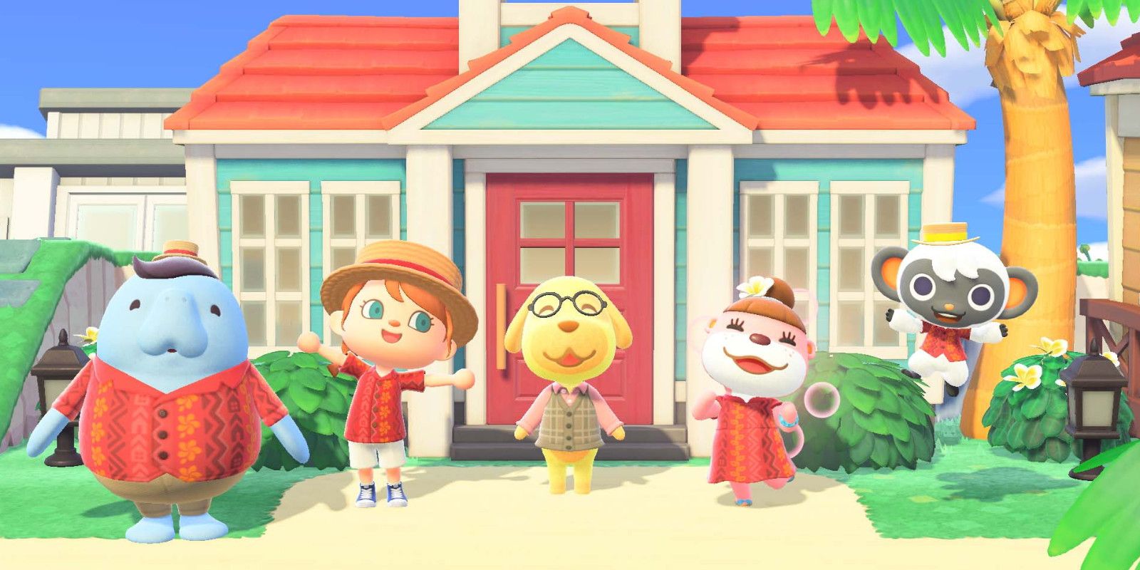Reunindo-se fora da escola no DLC Animal Crossing New Horizons, Happy Home Paradise