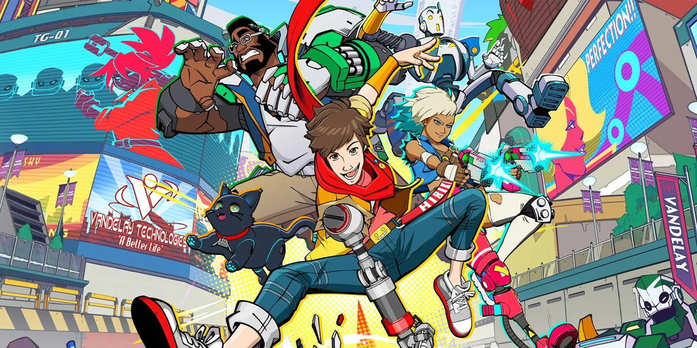 Hi-Fi Rush's main characters strike action poses on the game's cover art.