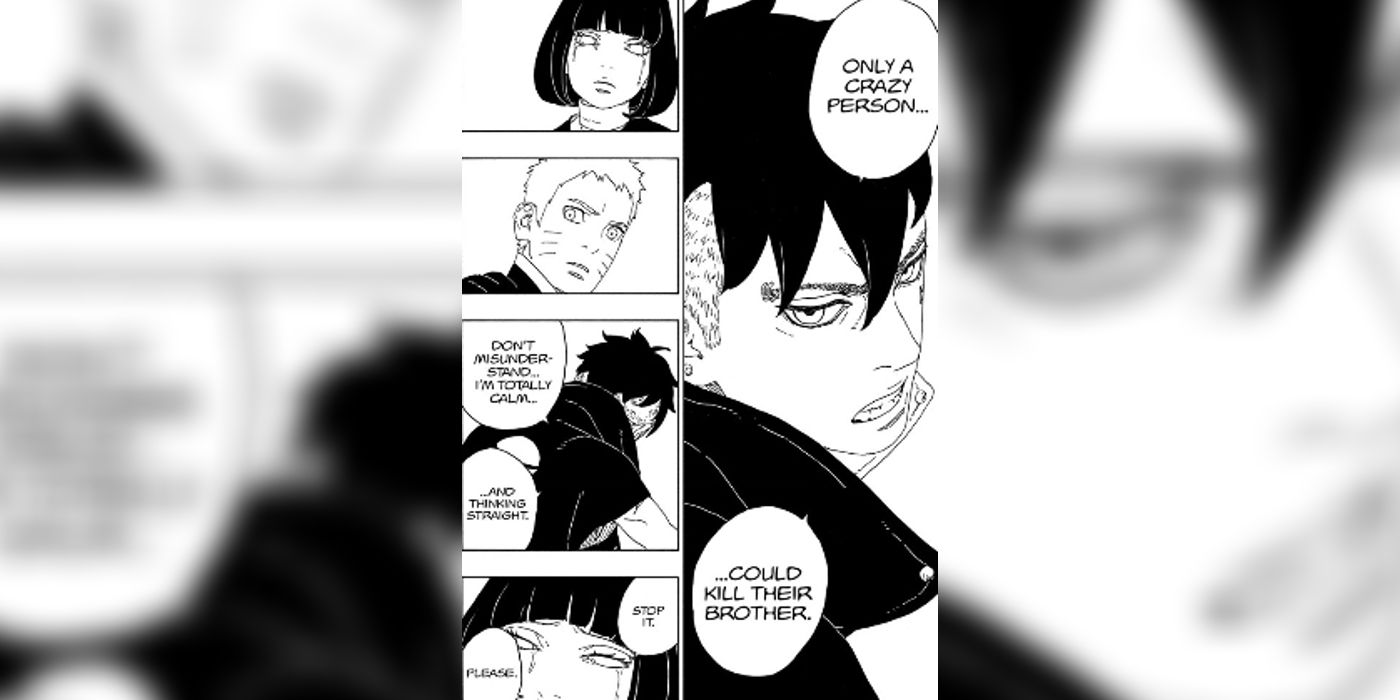Hinata tells Kawaki that only a crazy person could kill their brother in Boruto chapter 77